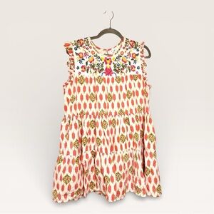 THML Cream Pink Floral Embroidered Boho Tiered Dress Feminine Medium